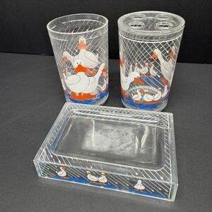 Vintage Acrylic Duck Goose Bathroom Set Soap Dish Toothbrush Holder Clear Cup